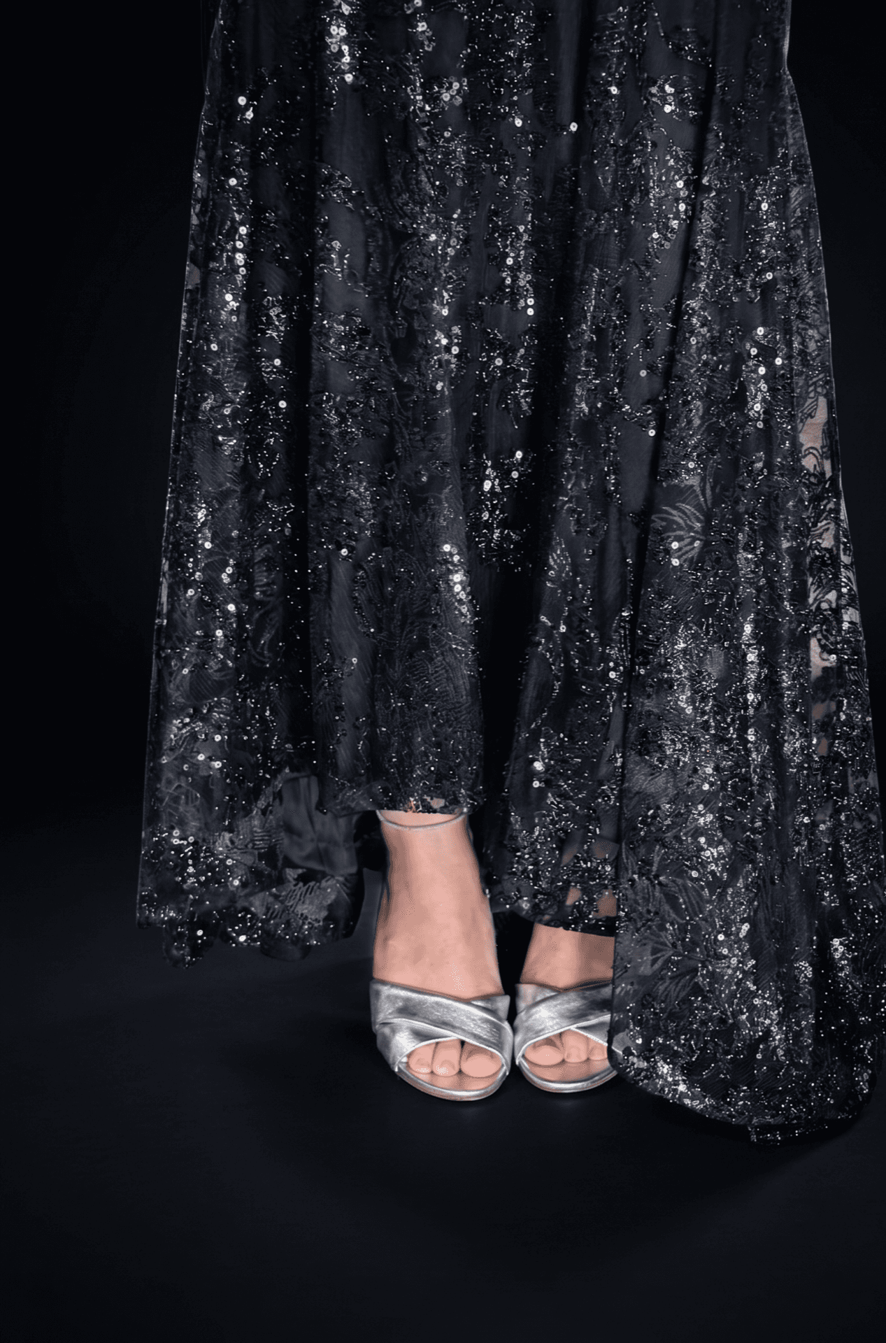 Black lace gown hem detail — Pear Tree atelier
