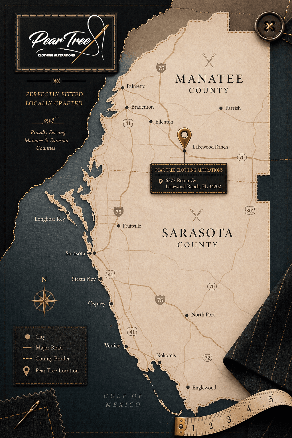 Map of the Pear Tree service area — Holmes Beach and Manatee County, FL